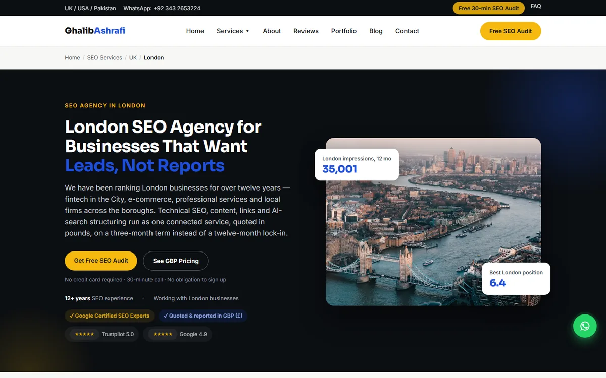 The London SEO page on ghalibashrafi.com